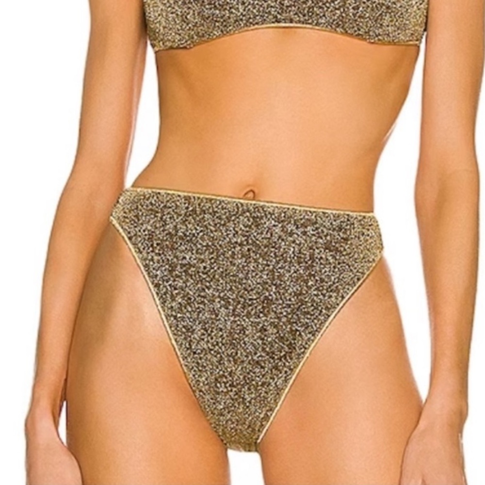 Oseree Lumiere Sporty‎ 90s Bottom Bikini Bottoms in Sand Gold XL